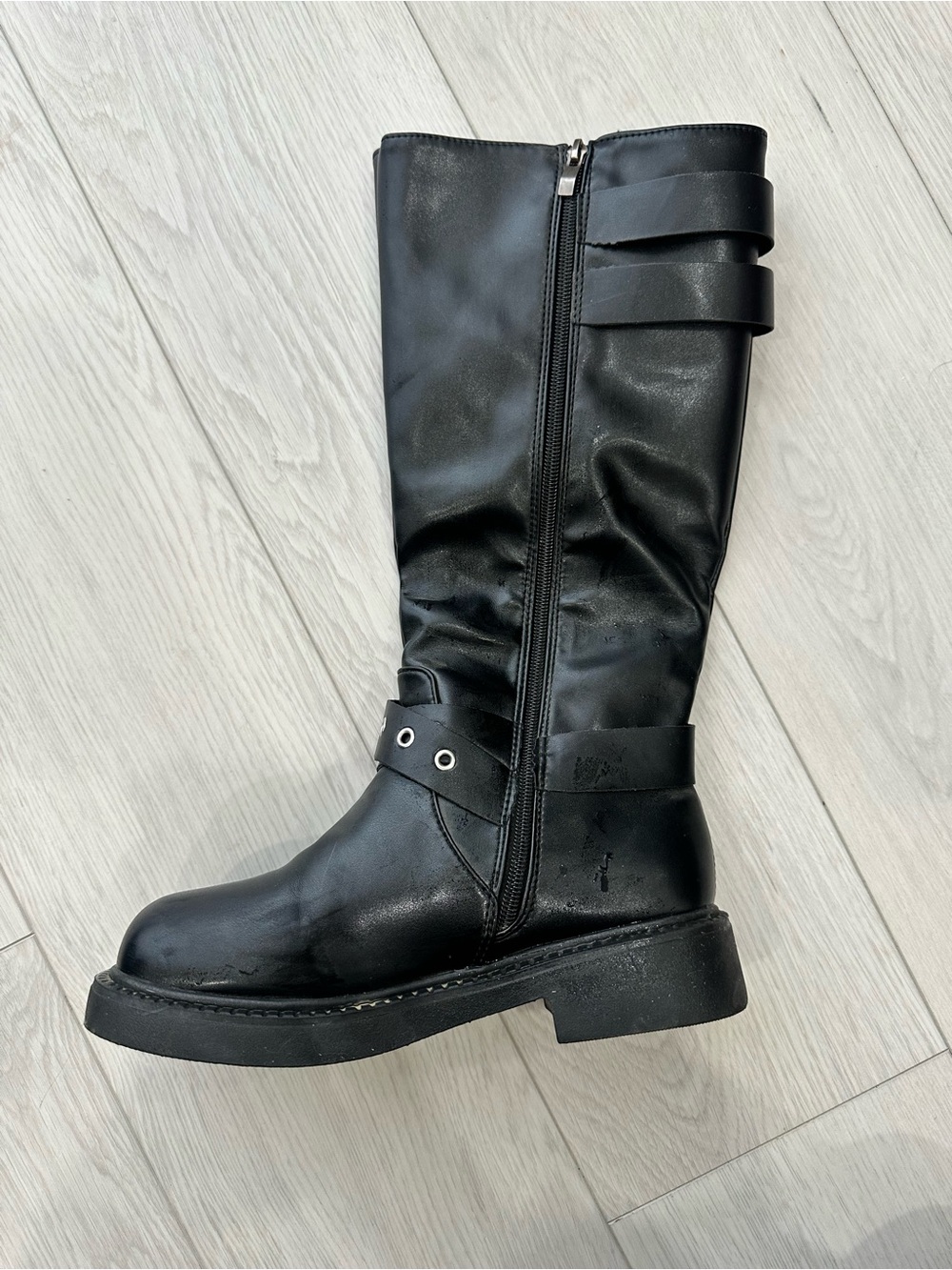 Black Tall Buckle Combat Boots - Picture 5 of 8